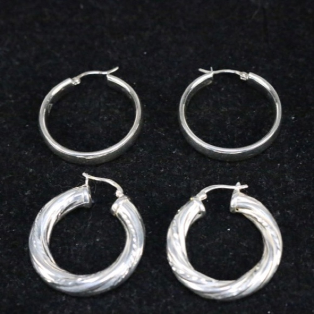 Brand NEW 2 pairs Large Hoop Sterling Silver Pierced Earrings - Picture 2 of 6